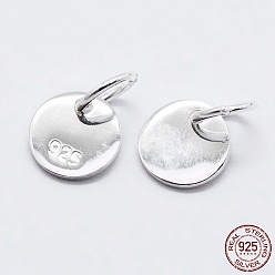 Silver 925 Sterling Silver Pendants, Flat Round Charms, with 925 Stamp, Silver, 6x0.6mm, Hole: 2mm