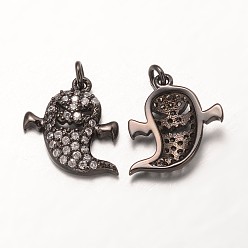 Черный Цвет Металла Кулоны из латуни с фианитом на Хэллоуин, класс AAA, призрак, без кадмия, без никеля и без свинца, металлический черный , 15x15x3 мм, отверстие : 2 мм