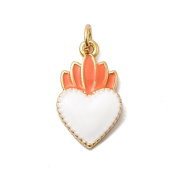 Белый Латунь эмаль подвески, сердце, стойки покрытие, долговечный, без кадмия и без свинца, реальный 18 k позолоченный, с целью перехода в кольце, белые, 19x11x3 мм, отверстие : 3.2 мм