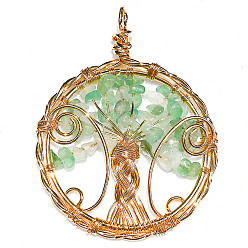 Зеленый Авантюрин Естественный зеленый авантюрин большие кулоны, медная проволока, обернутая в плоском виде, с подвесками в виде деревьев, 50 мм
