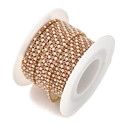 Pink Латунь чашка цепи, без кадмия и без свинца, со стеклом и АБС-пластиком с имитацией жемчуга, золотые, пайки, с катушкой, розовые, 2x2x2 мм