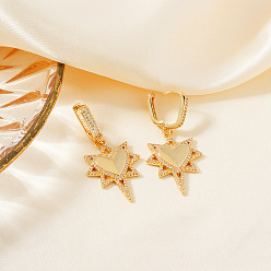 Золотой Серьги-кольца из латуни с прозрачным кубическим цирконием в форме звезды и сердца, золотые, 45x21 мм