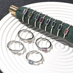 (52) Непрозрачная лаванда Прямоугольные латунные манжеты со стеклом для женщин, долговечный, стойки покрытие, без свинца и без кадмия, платина, разноцветные, 1.5 мм, внутренний диаметр: 15.3 мм