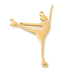 Золотой 304 подвески из нержавеющей стали, лазерная резка, гимнастка на роликах очарование, золотые, 40x25x1.5 мм, отверстие : 1.5 мм