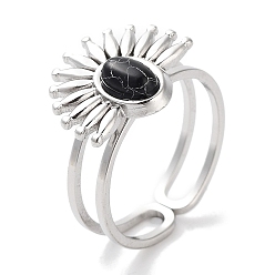 Синтетическая Бирюза Ионное покрытие (ip) 304 кольцо из нержавеющей стали, синтетические бирюзовые кольца, цветок, 15.5x12.5 мм, внутренний диаметр: регулируемый