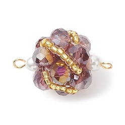 Фиолетовый Круглые звенья из стеклянных бусин, с 304 двойными петлями из нержавеющей стали, золотые, фиолетовые, 25.5x17.5x16.5 мм, отверстия : 1.6 mm и 2 мм