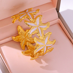 Белый 304 эмалированные браслеты-манжеты из нержавеющей стали для женщин, сложенные морские звезды, золотые, белые, внутренний диаметр: 2.36 дюйм (6 см)