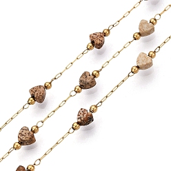 Настоящее золото 18K Бусины из натуральных камней ручной работы цепочки в форме сердца, для ожерелья браслеты решений, с 304 цепями из нержавеющей стали, пайки, с катушкой, реальный 18 k позолоченный, 4x4x2.5 мм, бусины : 2 мм диаметром, Ссылки: 2x1.5x0.2 мм & 2.5x1x0.2 мм, Интервал: 19 мм, около 10 м / рулон