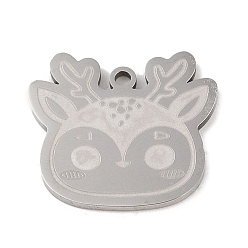 Stainless Steel Color Non-Tarnish 201 Stainless Steel Pendants, Deer Charm, Stainless Steel Color, 20.5x23x1.5mm, Hole: 1mm