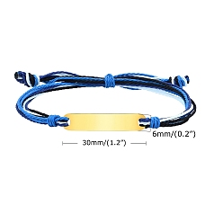 Озёрно--синий Регулируемые браслеты из нержавеющей стали с ID-звеньями, со шнуром для женщин, Плут синий, 5-1/8~9-1/8 дюйм (13~23 см)