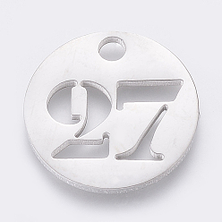 Number Не тускнеющие 304 подвески из нержавеющей стали, отрезать, полый, плоские круглые с номером, цвет нержавеющей стали, кол. 27, 19x1.5 мм, отверстие : 2.5 мм