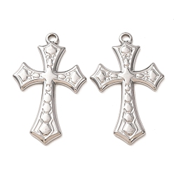 Stainless Steel Color 304 Stainless Steel Pendants, Cross with Geometric Pattern Charms, Stainless Steel Color, 43x27x2.5mm, Hole: 3mm