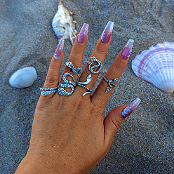 Античное Серебро Наборы колец из сплава на тему Хэллоуина, античное серебро, внутренний диаметр: 17~18 мм