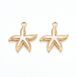 Белый 304 подвески из нержавеющей стали, с эмалью, прелести морская звезда, реальный 18 k позолоченный, ионное покрытие (ip), белые, 25x22x3 мм, отверстие : 2 мм