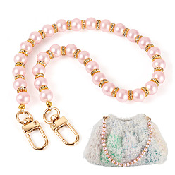 Pearl Pink Round Plastic Imitation Pearl Beads Bag Extender Chains, with Brass Crystal Rhinestone Findings and Alloy Clasps, Bag Replacement Accessories, Golden, Pearl Pink, 410mm