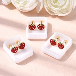 Клубника 304 из нержавеющей стали серьги, с эмалью, золотые, клубника, 7.5x7.5 мм