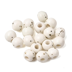 White Speckled Round Handmade Ceramic Beads, Black Dot Glazed Porcelain Bead, White, 6.5x5.5mm, Hole: 2.5mm