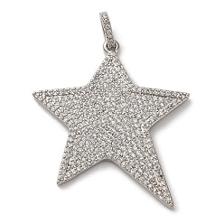 Платина Латунные микро проложить кубического циркония подвески, звезды прелести, стойки покрытие, прочное покрытие, без кадмия и без свинца, платина, 42x36x2.5 мм, отверстие : 3x5 мм