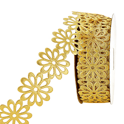 Gold Polyester Fiber Lace Trim, Flower, for Clothes Sewing Accessories, Gold, 1-1/2 inch(39mm)
