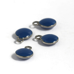 Морской Синий 304 прелести нержавеющей стали, с эмалью, эмалированные блестки, плоско-круглые, цвет нержавеющей стали, Marine Blue, 8.5x6x3 мм, отверстие : 1 мм