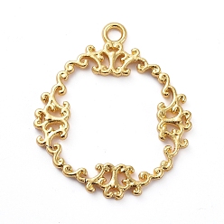 Golden Rack Plating Zinc Alloy Open Back Bezel Pendants, For DIY UV Resin, Epoxy Resin, Pressed Flower Jewelry, Circular Lace, Golden, 36x31x2mm, Hole: 2.5mm