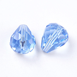 Light Sky Blue Imitation Austrian Crystal Beads, Grade AAA, Faceted, Drop, Light Sky Blue, 10x12mm, Hole: 0.9~1.5mm