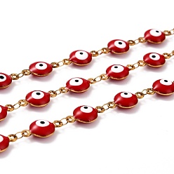 Красный 304 цепи из нержавеющей стали ссылка, с эмалью и катушкой, пайки, красные, 14.8x8x3.8 мм, 32.8 футов (10 м) / рулон