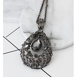 Серый Длинные ожерелья из сплава со стеклянной подвеской в форме капли для женщин, металлический черный , серые, 29.53 дюйм (75 см)