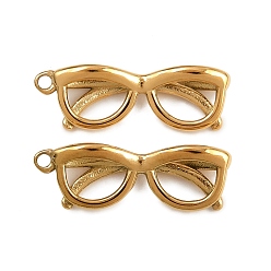 Настоящее золото 18K 304 подвески из нержавеющей стали, ионное покрытие (ip), очки очарование, реальный 18 k позолоченный, 22x7.5x4 мм, отверстие : 1.3 мм