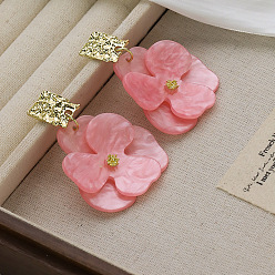 Pink Серьги-гвоздики из цинкового сплава с акриловыми вставками в форме цветка, с 925 штырями стерлингового серебра, золотые, розовые, 60x40 мм