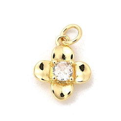 Прозрачный Латунные микро проложить кубического циркония прелести, цветочный шарм, долговечный, без кадмия и без свинца, реальный 18 k позолоченный, с целью перехода в кольце, прозрачные, 14x11.5x3.5 мм, отверстие : 3 мм
