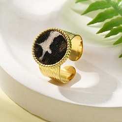 Настоящее золото 14K 304 открытые манжеты из нержавеющей стали для женщин, с мехом из искусственной кожи, плоско-круглые, ионное покрытие (ip), реальный 14 k позолоченный, внутренний диаметр: регулируемый