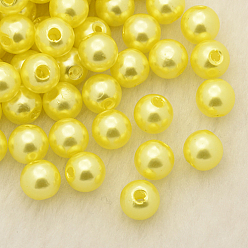 Yellow Imitation Pearl Acrylic Beads, Dyed, Round, Yellow, 8x7.5mm, Hole: 2mm, about 1900pcs/pound