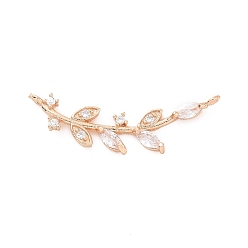 Light Gold Латунные подвески из прозрачного кубического циркония, ссылки на оливковую ветвь, золотой свет, 10x31.5x3 мм, отверстие : 1.2 мм