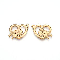 Настоящее золото 18K 304 подвески из нержавеющей стали, ионное покрытие (ip), подвески в виде сердца и девушки, реальный 18 k позолоченный, 30.5x22x3 мм, отверстие : 1.6 мм