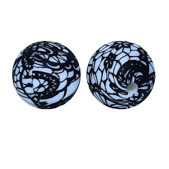 Черный Круглые бусины из пищевого силикона с цветочным принтом, чёрные, 15 мм