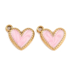 Pink 304 нержавеющей стальной эмали подвески, сердце прелести, ионное покрытие (ip), реальный 18 k позолоченный, розовые, 10.5x12.5x2 мм, отверстие : 1.5 мм