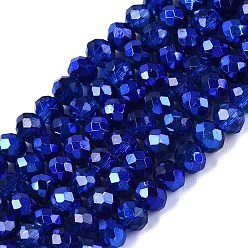 Средно-синий Прозрачные стеклянные бусины гальваническим пряди, рондель, со серебряным покрытием, с половиным покрытием, окрашенная и подогревом, граненые, светло-синий, 4~4.5x3.5~4 мм, отверстие : 0.8~0.9 мм, около 111~115 шт / нитка, 15.75~16.34 дюйм (40~41.5 см)