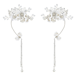 Silver 2Pcs 2 Styles Flower Crystal Rhinestone & Plastic Pearl Cuff Earrings, Silver, 190x80~94x16mm, 1pc/style