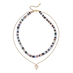 Золотой Подвеска в форме сердца из сплава, имитация нефрита, стеклянные рондель-бусины, двухслойные красные ожерелья, красочный, золотые, 15.94 дюйм (40.5 см)