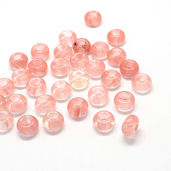 Cherry Quartz Glass Cherry Quartz Glass European Large Hole Beads, Rondelle, 13~14x7~8mm, Hole: 5mm