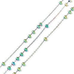 Rainbow Color Ионное покрытие (ip) 304 сателлитные цепи из нержавеющей стали, кабельные цепочки с круглыми бусинами, пайки, с катушкой, Радуга цветов, ссылка: 1x1x0.2 mm, бусины : 3 мм, около 32.8 футов (10 м) / рулон