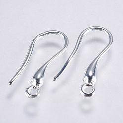 Silver Brass Earring Hooks, with Horizontal Loop, Long-Lasting Plated, Lead Free & Cadmium Free, Silver Color Plated, 20x8x2.5mm, Hole: 1mm, 18 Gauge, Pin: 1mm