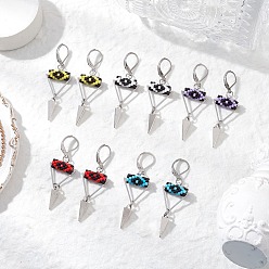 (52) Непрозрачная лаванда Серьги-гвоздики с застежкой-молнией из латунного стекла с треугольным глазом, платина, разноцветные, 57x18.5 мм