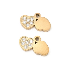 Настоящее золото 18K 304 микро нержавеющей стали прокладывать Цирконом подвески, сердце прелести, ионное покрытие (ip), ручная полировка, реальный 18 k позолоченный, 6x10x1.5 мм, отверстие : 1 мм