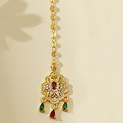 Золотой Медные заколки для волос индийские цепочки на лоб, цветок, свадебное украшение для головы из кубического циркония, золотые, 127x17 мм