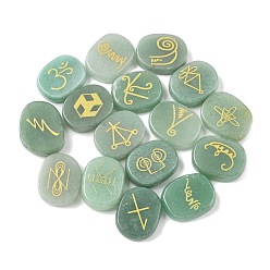 Зеленый Авантюрин 16шт 16 стили натуральный зеленый авантюрин витрина украшения, фигурка для украшения дома, энергетический камень рейки для исцеления, овал с символом, 25x20x7~7.5 мм, 1 шт / стиль