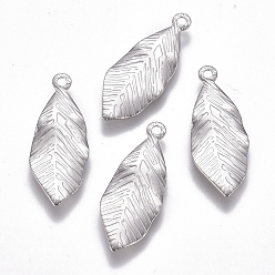 Stainless Steel Color Tarnish Resistant 304 Stainless Steel Pendants, Leaf, Stainless Steel Color, 18.5x7.5x0.5mm, Hole: 1mm