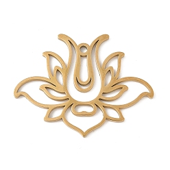 Настоящее золото 18K 304 подвески из нержавеющей стали, очарование лотоса, лазерная резка, ионное покрытие (ip), реальный 18 k позолоченный, 30x39x1.5 мм, отверстие : 2 мм