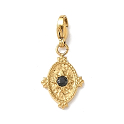 Черный Овальные 304 подвесные украшения из нержавеющей стали и стекла, с карабин-лобстерами , реальный 18 k позолоченный, чёрные, 28.5 мм